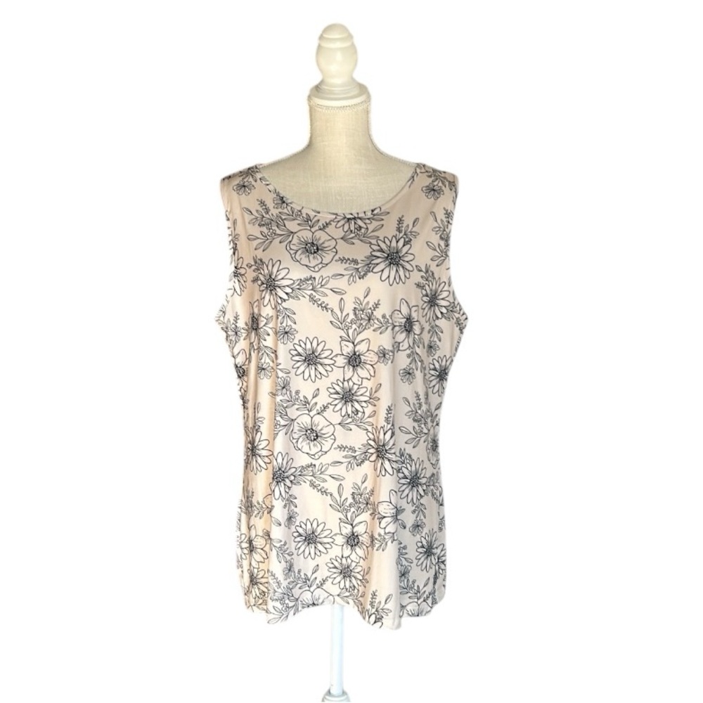 Floral Print Sleeveless Tank Top Casual Round Neck, Lightweight Polyester 2XL